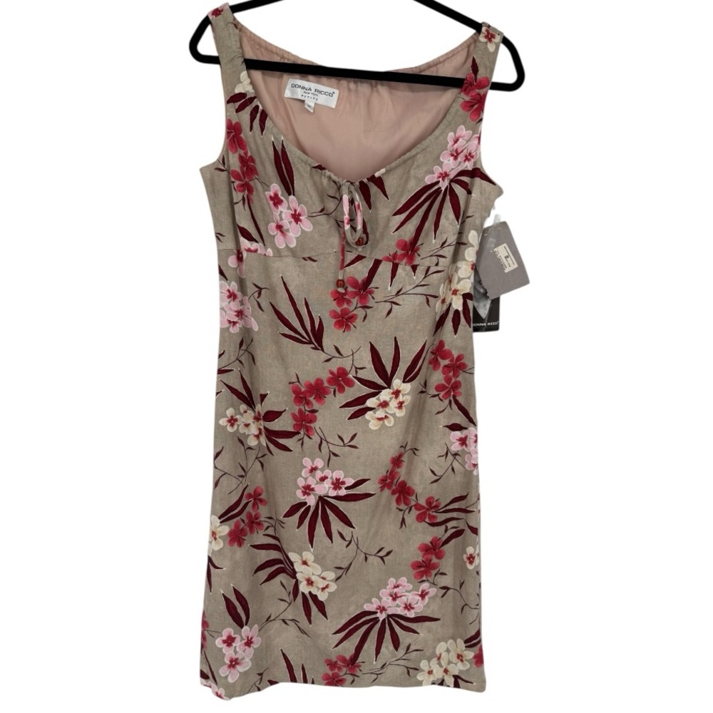 NWT Donna Ricco Y2K Babydoll Sleeveless Floral Linen Blend Dress Sz 8P Feminine